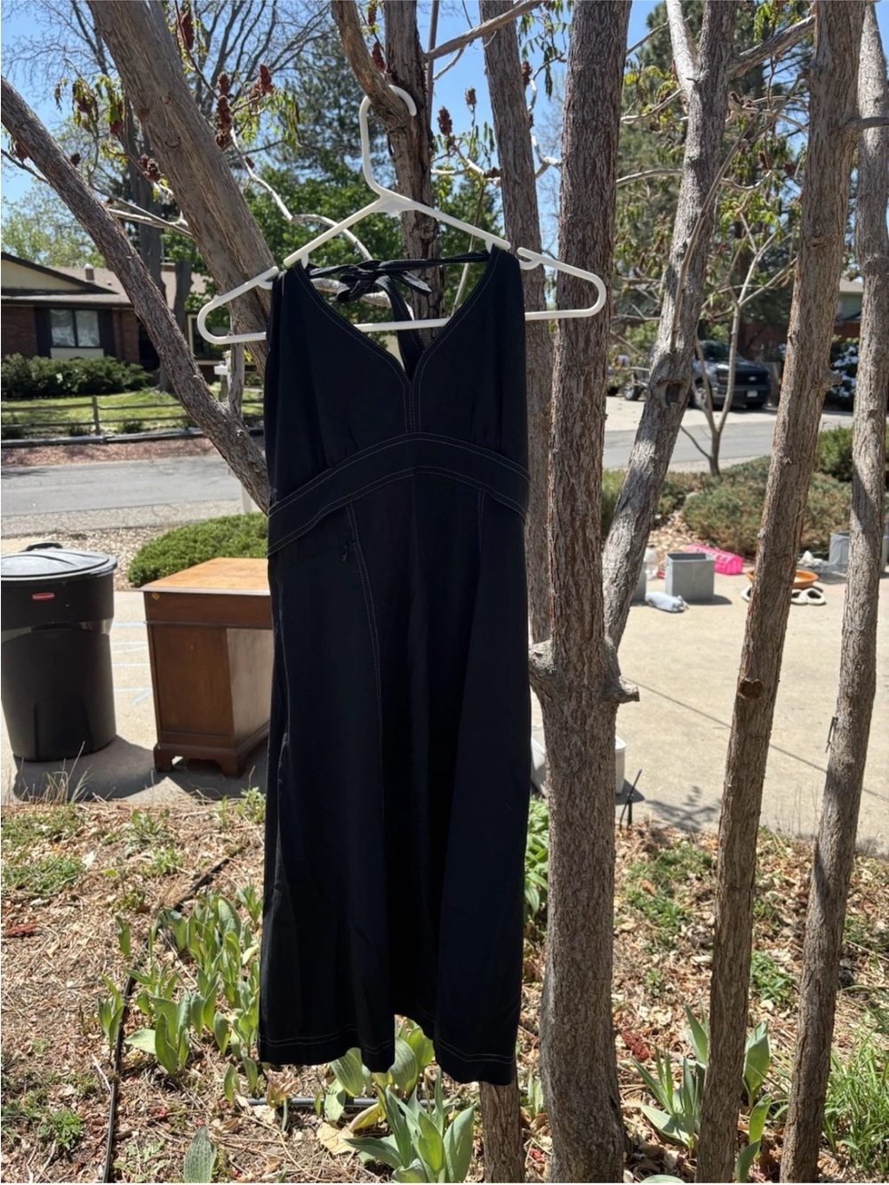 Athleta Black Backless V-Neck Midi Dress with Tie